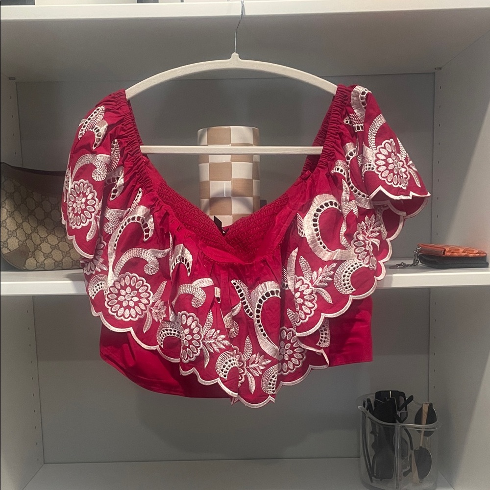 Express Red and White Floral Women's Blouse